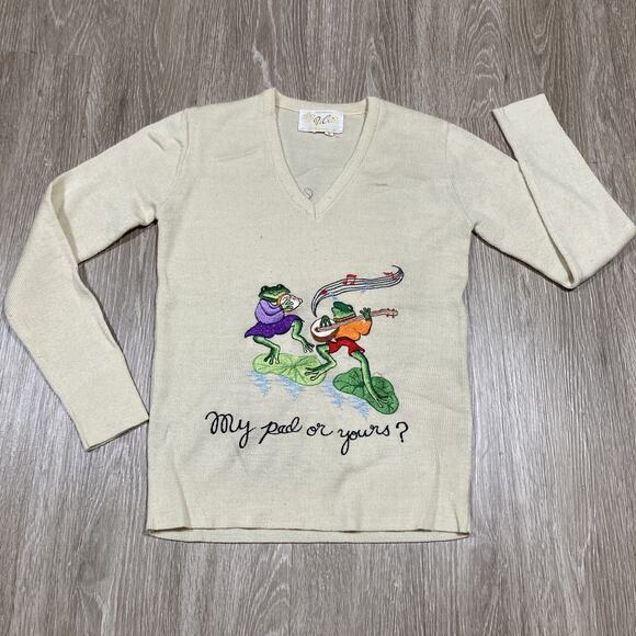 American Vintage Sweaters - Frog Sweater S 90s 00s Y2k My Pad Or Yours Funny Parody Humor Pullover Crewneck